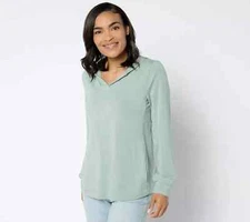 Denim & Co NEW Cozy Knit Long Sleeve Hoodie Sz Small Green Fog