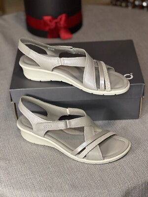 Ecco Women's Felicia Leather Sandal Gravel/Moon Size US 10-10.5 EU 41