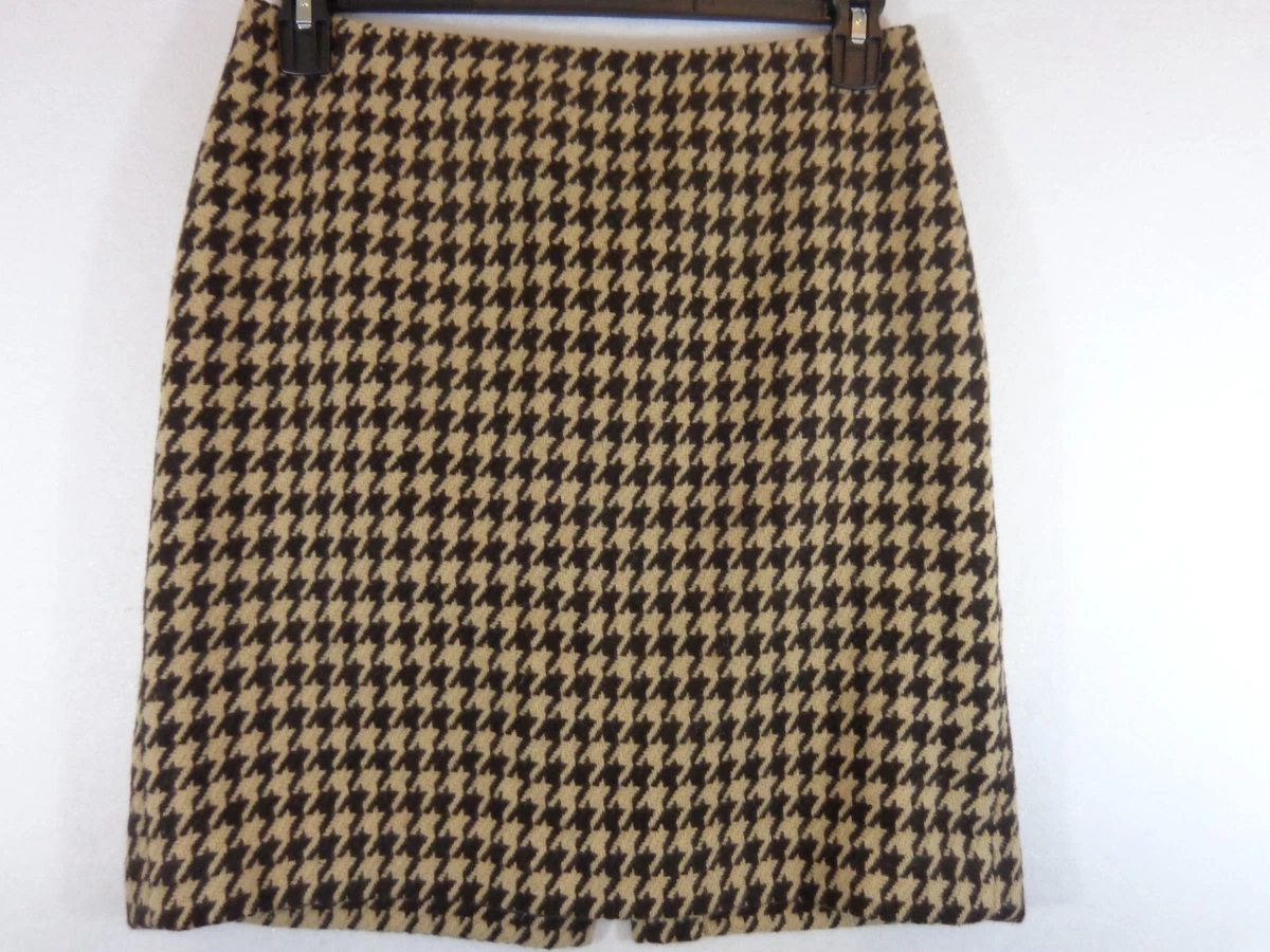 Talbots Skirt Women s Petite 8p Brown Tan Wool Blend Houndstooth
