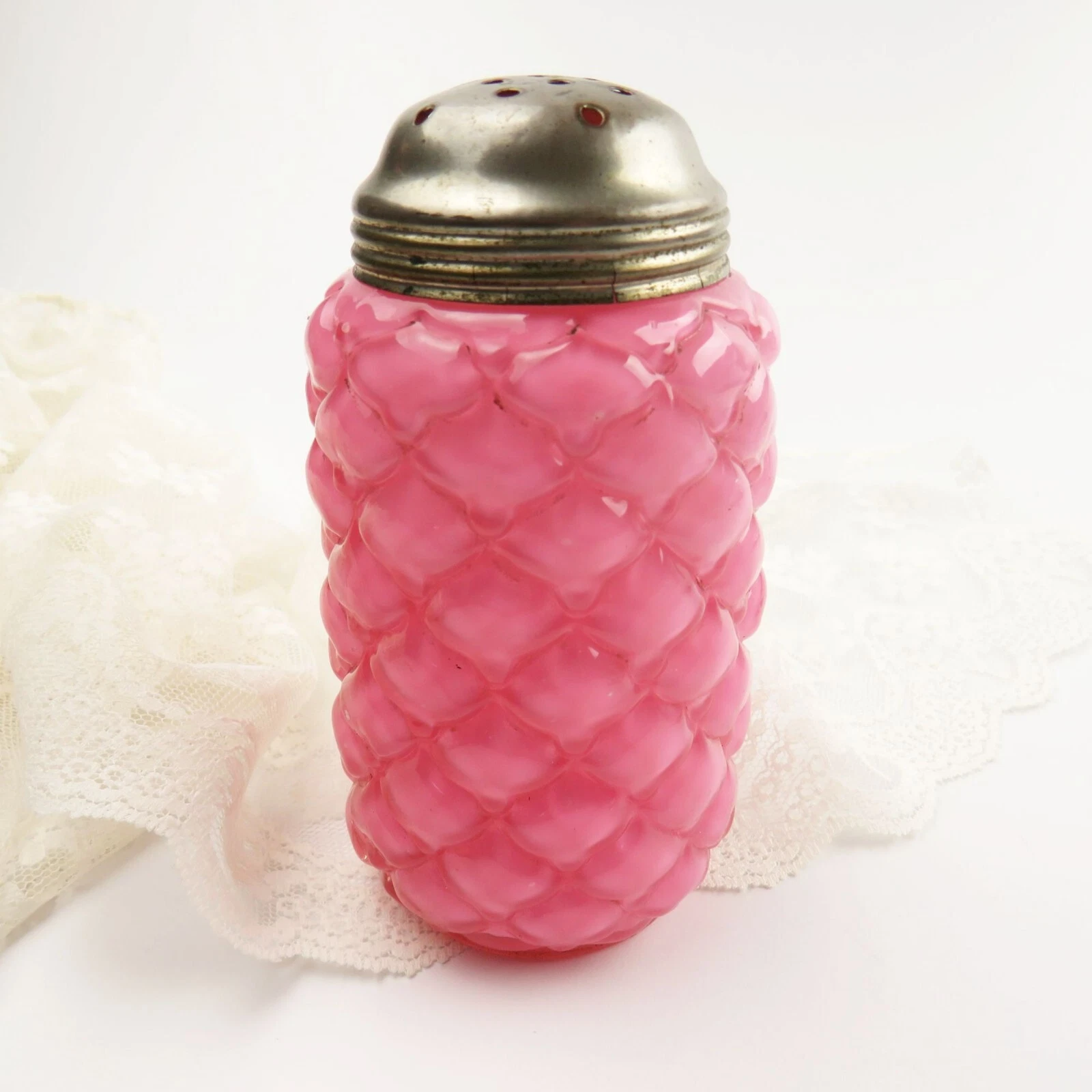 Antique EAPG Consolidated Glass Pink Cone Ribbed Sugar Shaker Muffineer 1890s