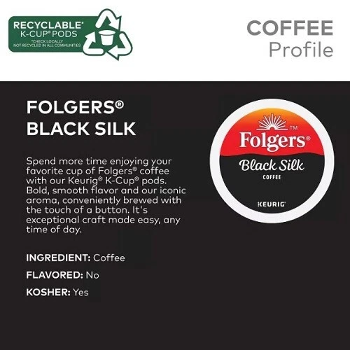Folgers Black Silk Coffee Keurig K-Cup Pods, Dark Roast Coffee, 96 Count - Image 3 of 4