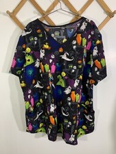 The Nightmare Before Christmas Halloween Scrub Top Shirt Women XL