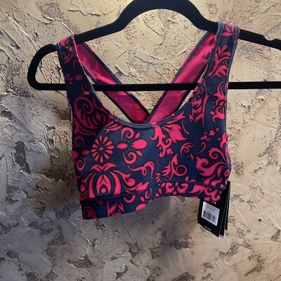 Fourlaps/4 Laps NWT Infinity Sports Bra Velvet Wallpaper Size Small Pink & Navy