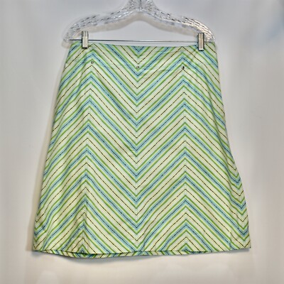 Melrose Lime Green Blue Chevron Zig Zag 70's Pattern A-line Cotton Skirt 14