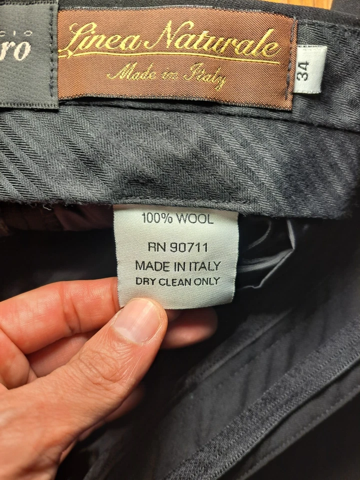 Linea Naturale Dress Pants Mens 34x26 Black Wool Made in Italy Slacks Trousers - Image 3 of 4