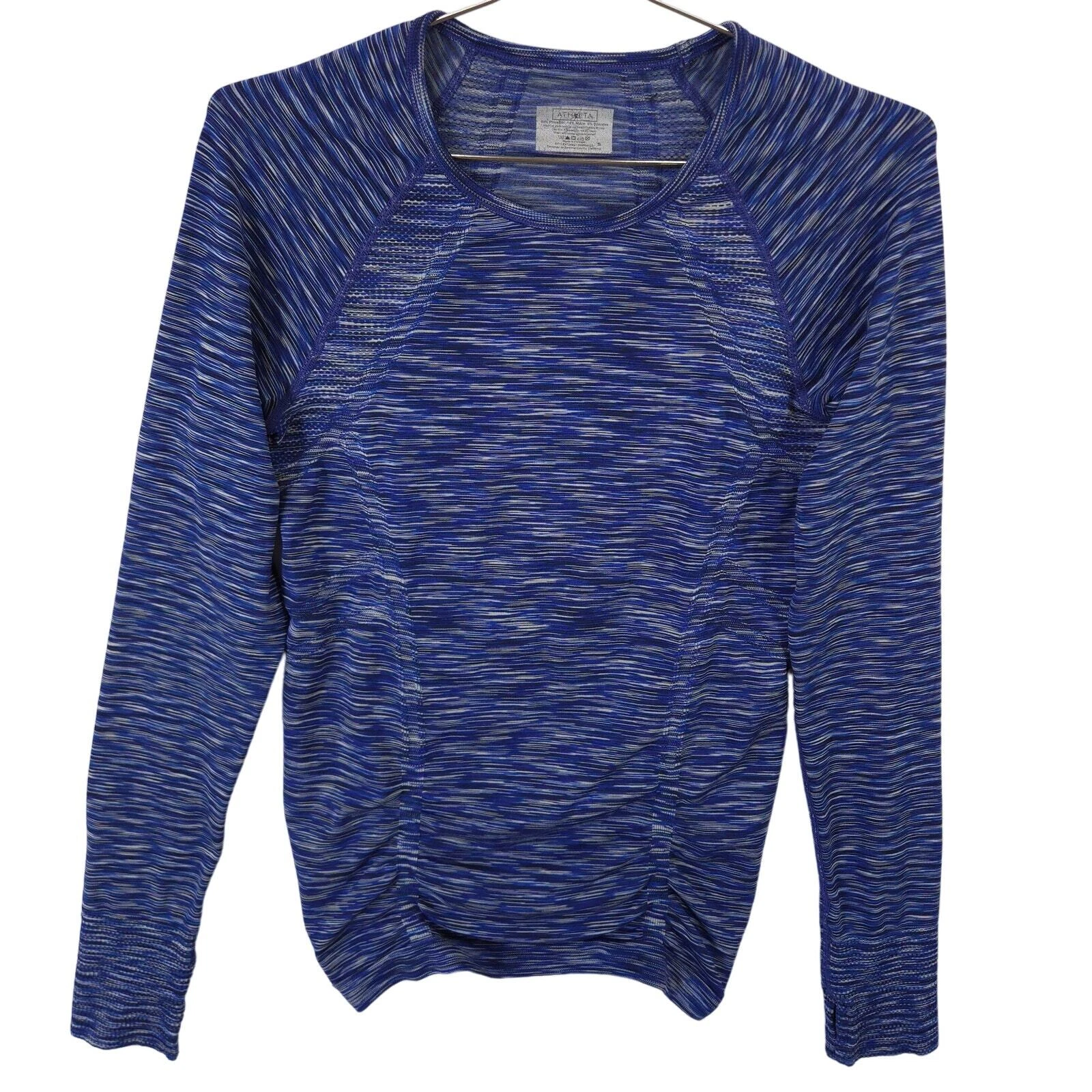 athleta fastest track space dye ruched hem long sleeve shirt