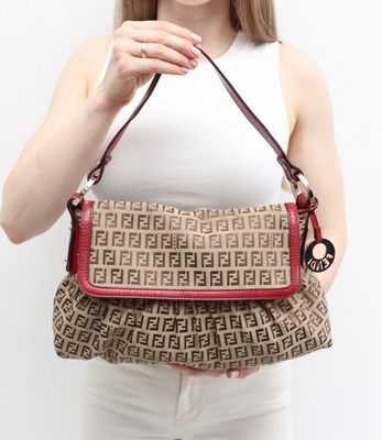 Authentic FENDI Zucchino Chef Flap Canvas Shoulder Bag RARE Made in ITALY