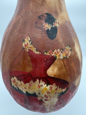 LRG Vintage Mid-Century Hawaiian Tiki-Style Painted Gourd - Hula Dancer Folk Art
