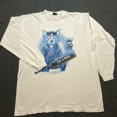Deluxe Streetwear Mens 4XL Joy & Pain Cat Mouse Graphic Long Sleeve Shirt White