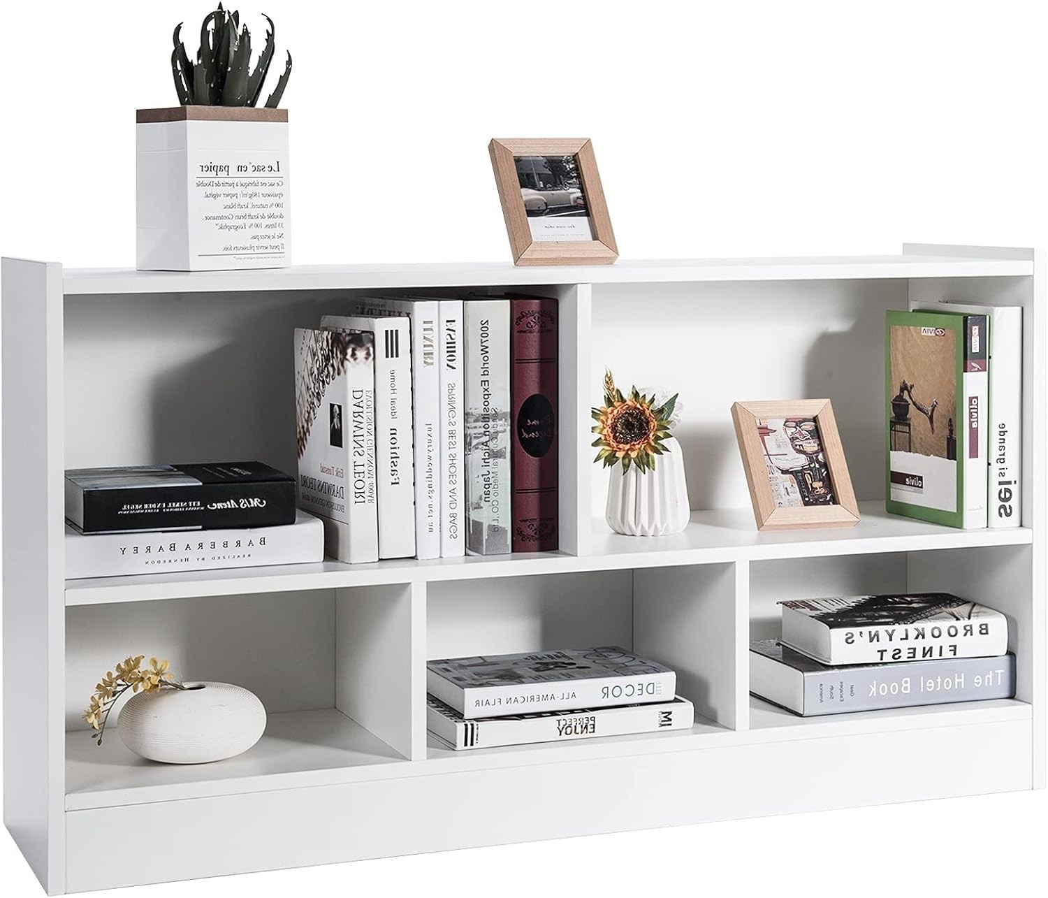 Modern 5-Cube Wood Bookcase with Open Storage Shelves