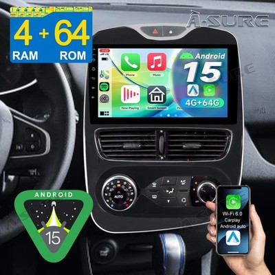 Android 15 4+64GB Autoradio Navi Carplay GPS WiFi für Renault Clio 4 2012-2018