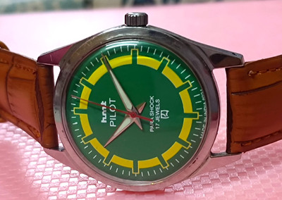 Vintage HMT Pilot Green 17 Jewels Mechanical Hand Winding Men's Wrist Watch