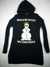 Ultra Flirt Women "Rollin With My Snowmies" Snowman Ugly Sweater Black, Size M