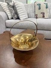 Vintage Brass Basket with Handle  Made in India with Grape Detail  Decorative