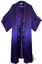 Vintage Lingerie Val Mode Medium Satin Lace Maxi Gown & Robe Peignoir Set Purple