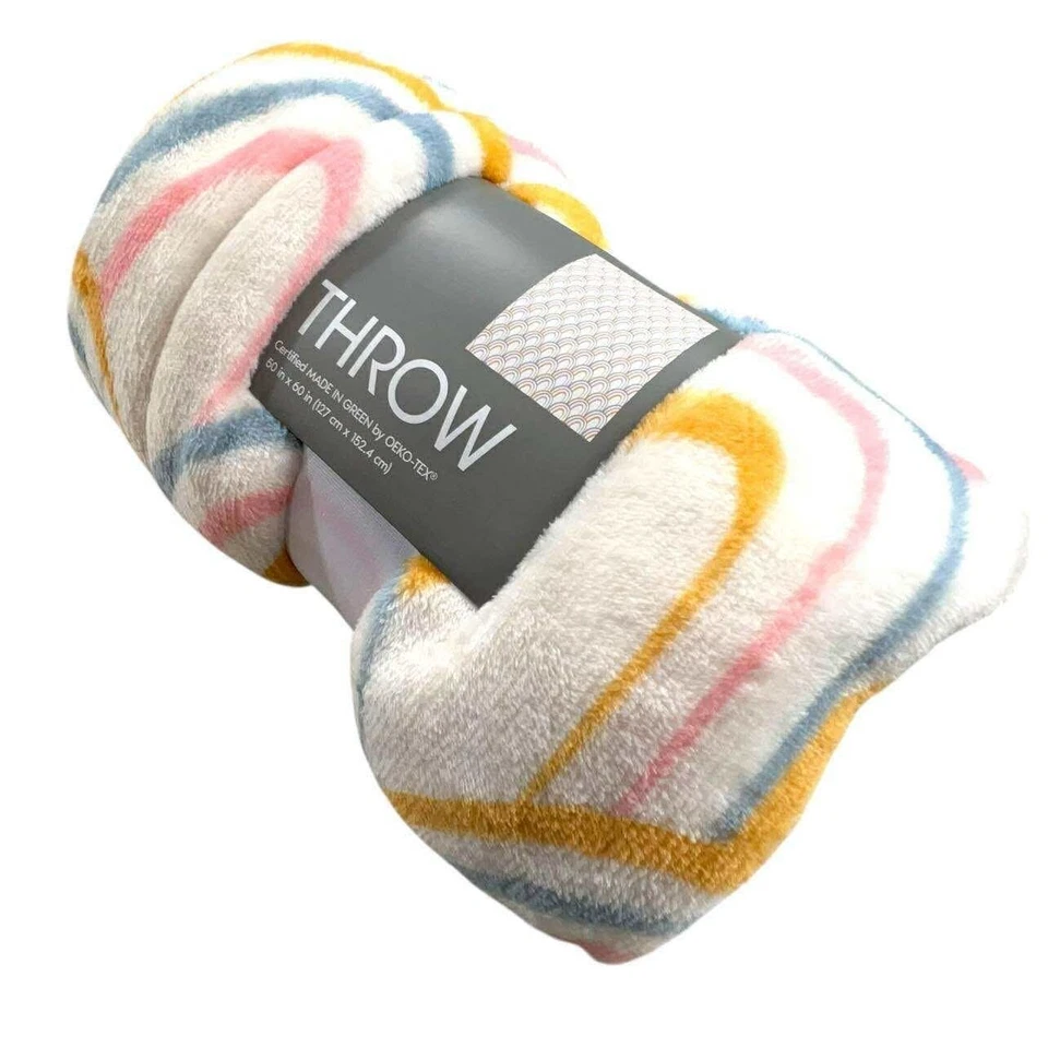 Target Throw Blanket Rainbow Stripe Soft Plush 50x60 Inch Colorful Cozy NWT - Image 2 of 4