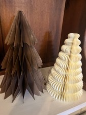 2 Vintage Paper Honeycomb Tree Decorations Brown/Cream Used Christmas