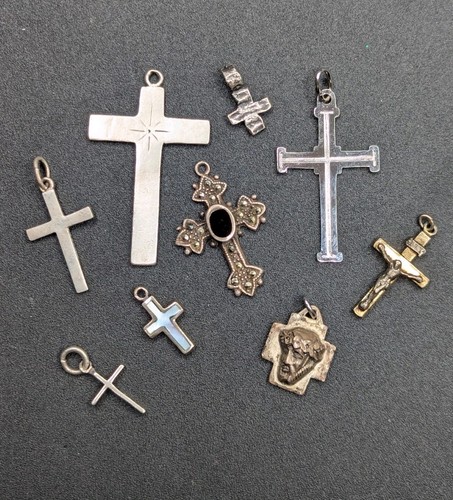Sterling Silver 925 800 GF Catholic Christian Religious Cross Pendant Charm Lot - Imagen 6 de 15