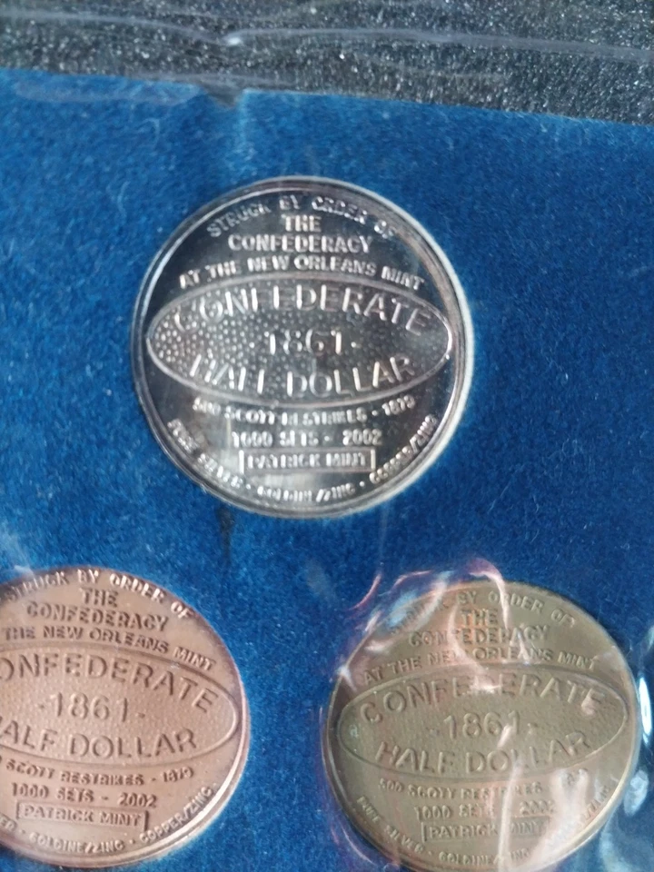 2002 Patrick Mint Confederate Half Dollar Restrike 3-Coin Set - Image 3 of 4