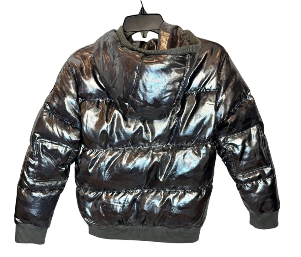 Appaman KIDS Gunmetal Silver Camo Down Puffer Jacket with Hood NWT - Size 12 - Image 2 of 4