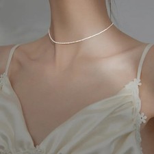 925 Sterling Silver Sparkling Choker Necklace Clavicle Chain Women Birthday Gift
