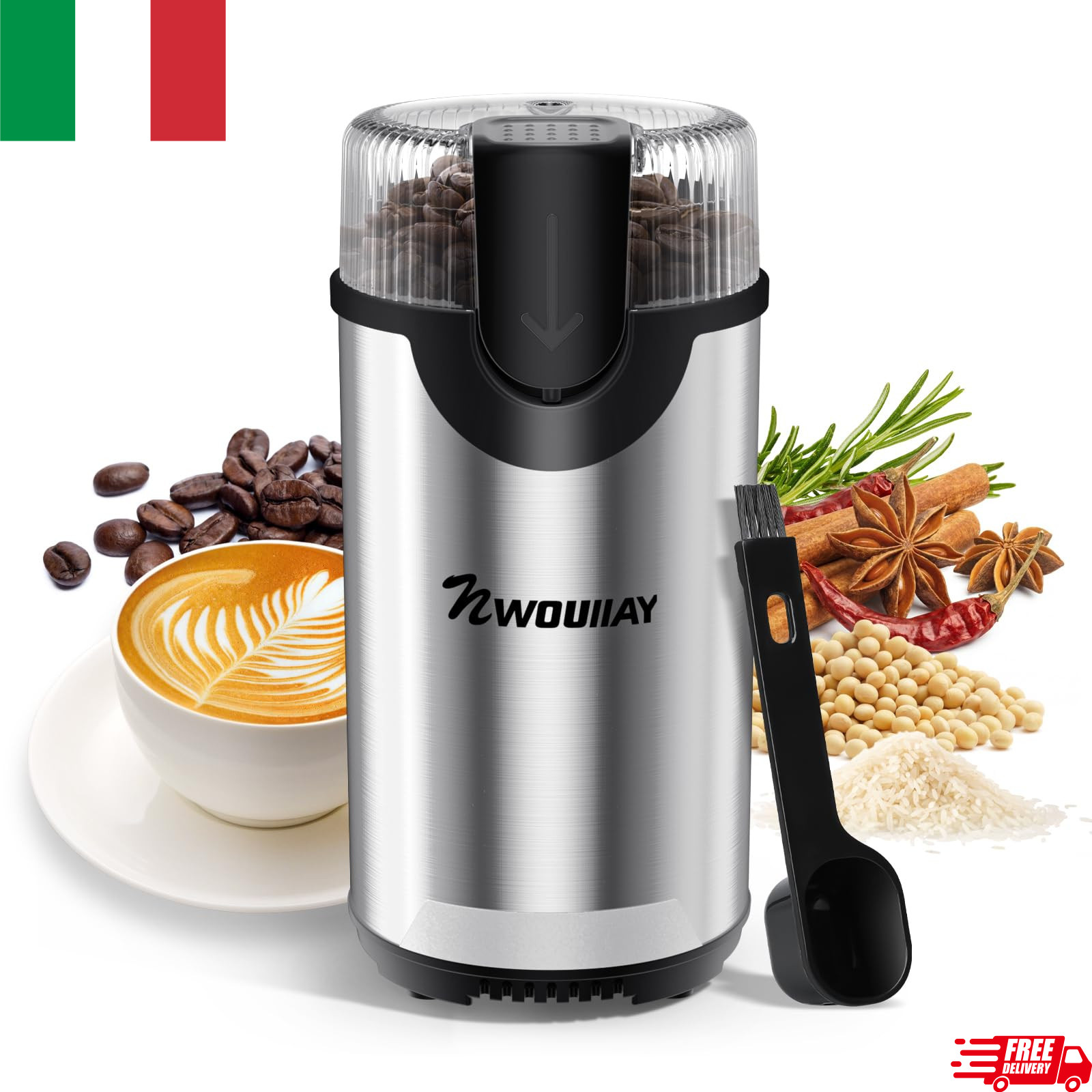 Macchina Caffè Elettrica 300W Macinacaffè 80g Lame Acciaio Inox