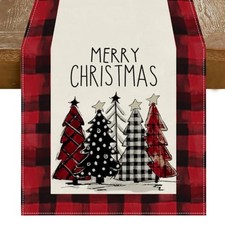 Merry Christmas Trees Table Runner 13 x 72 Inch Table Runner, 13" x 72" Red