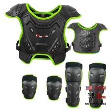 Kids Motocross Vest Suit for Dirt Bike MTB ATV, Back Chest Knee Elbow GreenPro