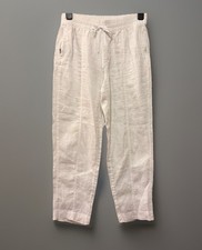 Athleta 100 Linen White Pants Beachy Resort Travel Zipper Pockets - Medium