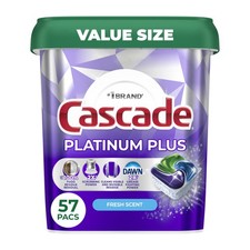 Cascade Platinum Plus Dishwasher Pods, 57 Count Pack of 1 , Blue and green
