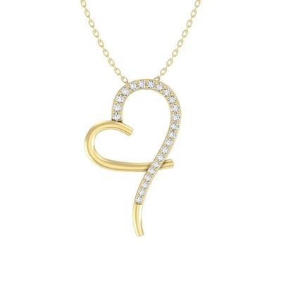 0.13Ct Natural Diamond 10K Yellow Gold Heart Necklace 18'' Silver Chain