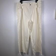 Me by Jennie Garth Women's Ivory Fringe Wide-Leg Cotton Lyocell Pants Size 20W