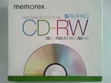 Memorex CD-RW 700MB/80min 12X 5pk Jewel Case 034707034150