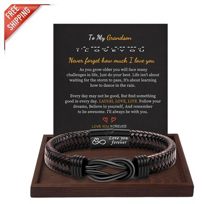 Durable Leather Bracelet with 'Love You Forever' Inscription - Gift for Grandson