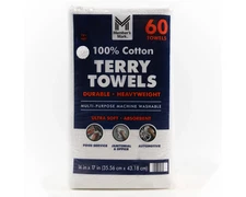 Member's Mark 100% Cotton Terry Towels 14"x17", 60 Count Bulk Pack