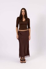 Valerie Satin Lace Skirt - Brown