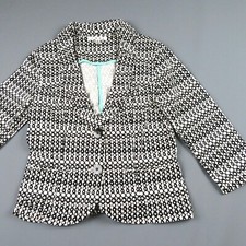 CABI 298 Du Jour black white geometric 3/4 sleeve cropped blazer Size 4