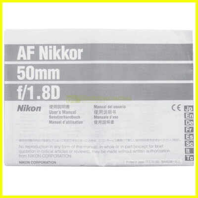 Handbuch für Nikon AF 50mm Objektiv. f1,4 D Italienisch E G F S J.