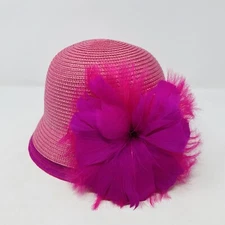 Bellissima Millinery Collection Womens OS Feather Flower Cloche Hat Pink $68 137