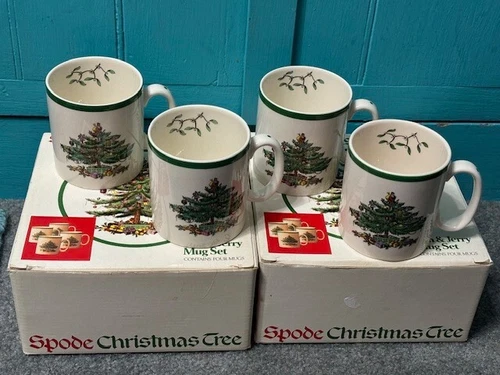 8 NEW VINTAGE SPODE CHRISTMAS TREE TOM & JERRY MUG SETS 2 BOXES OF 4 MUGS
