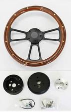 Bronco F100 F150 F250 F350 Steering Wheel 14" Mahogany Wood on Black Spokes