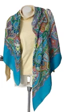 ViVi Designs Blue Border Paisley Design Scarf  Only NWT