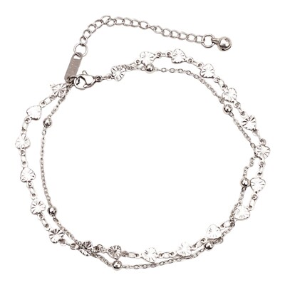 Layered Anklet Ankle Bracelet Heart Links Beaded 304 Stainless Steel Adjustable
