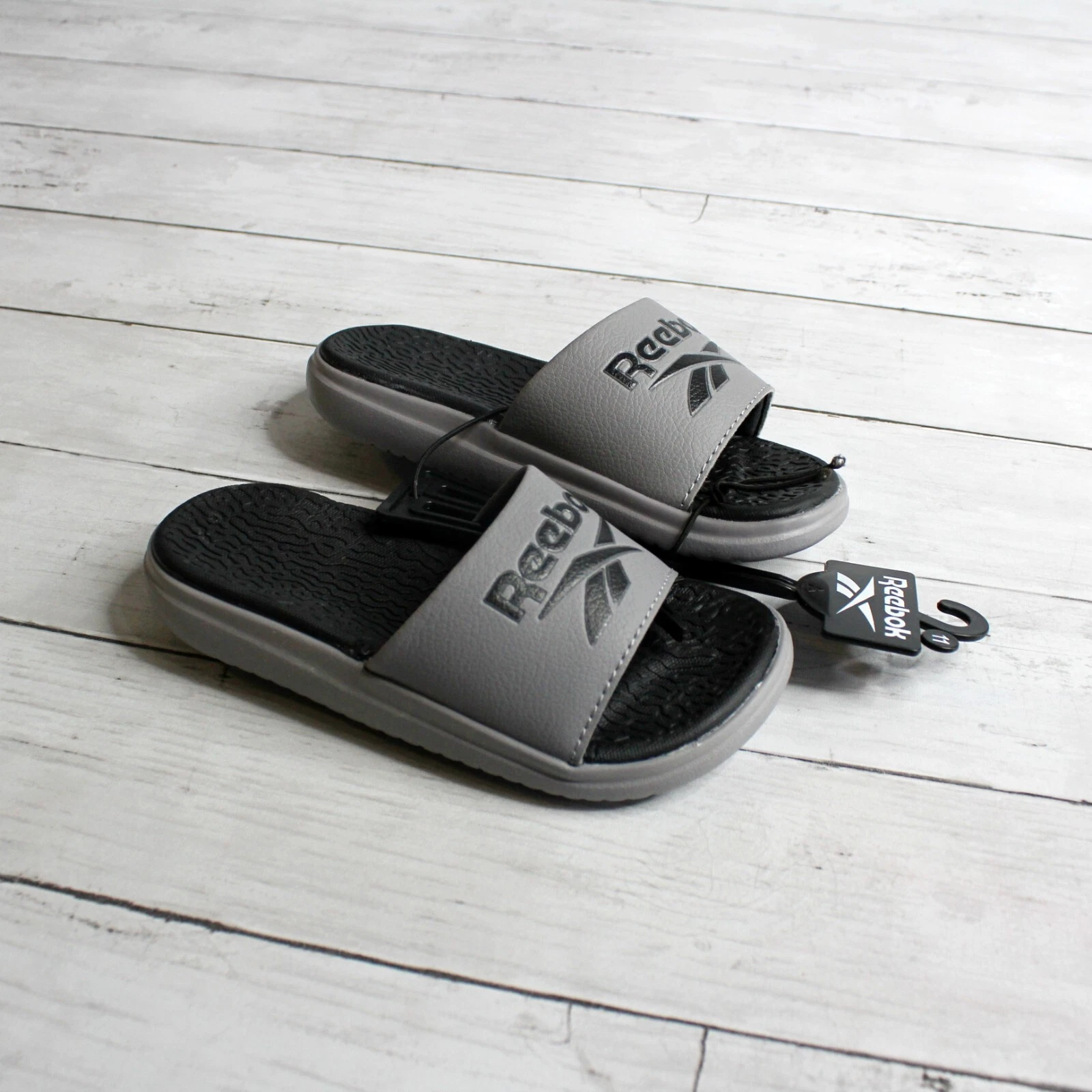 Sandali Reebok bambino nero grigio logo slide taglia 11 casual infradito