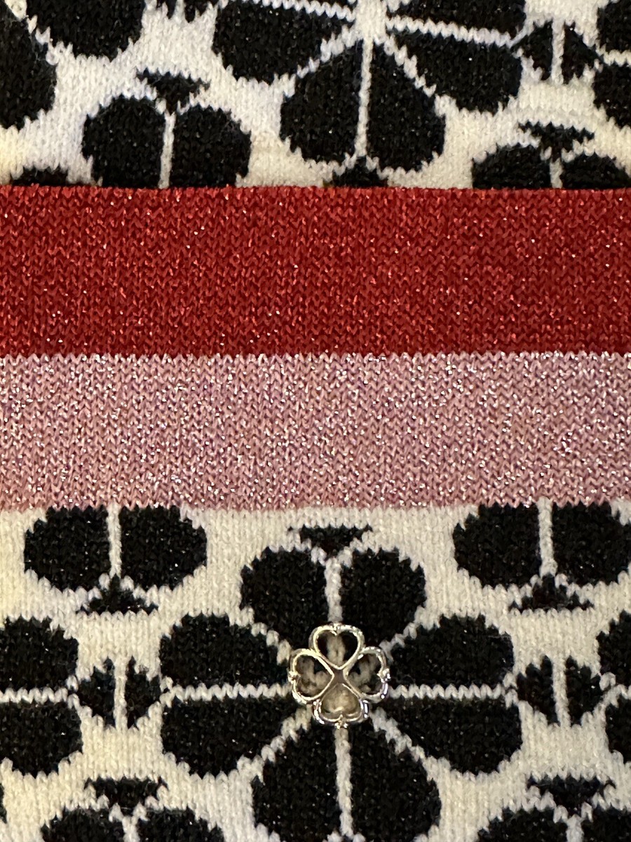 KATE SPADE ? Fab Black and White Floral Print Beanie with Red/Pink Stripes. ? kate spade NEW YORK Black Flower Stripe Beanie; w/Metallic  main image 4