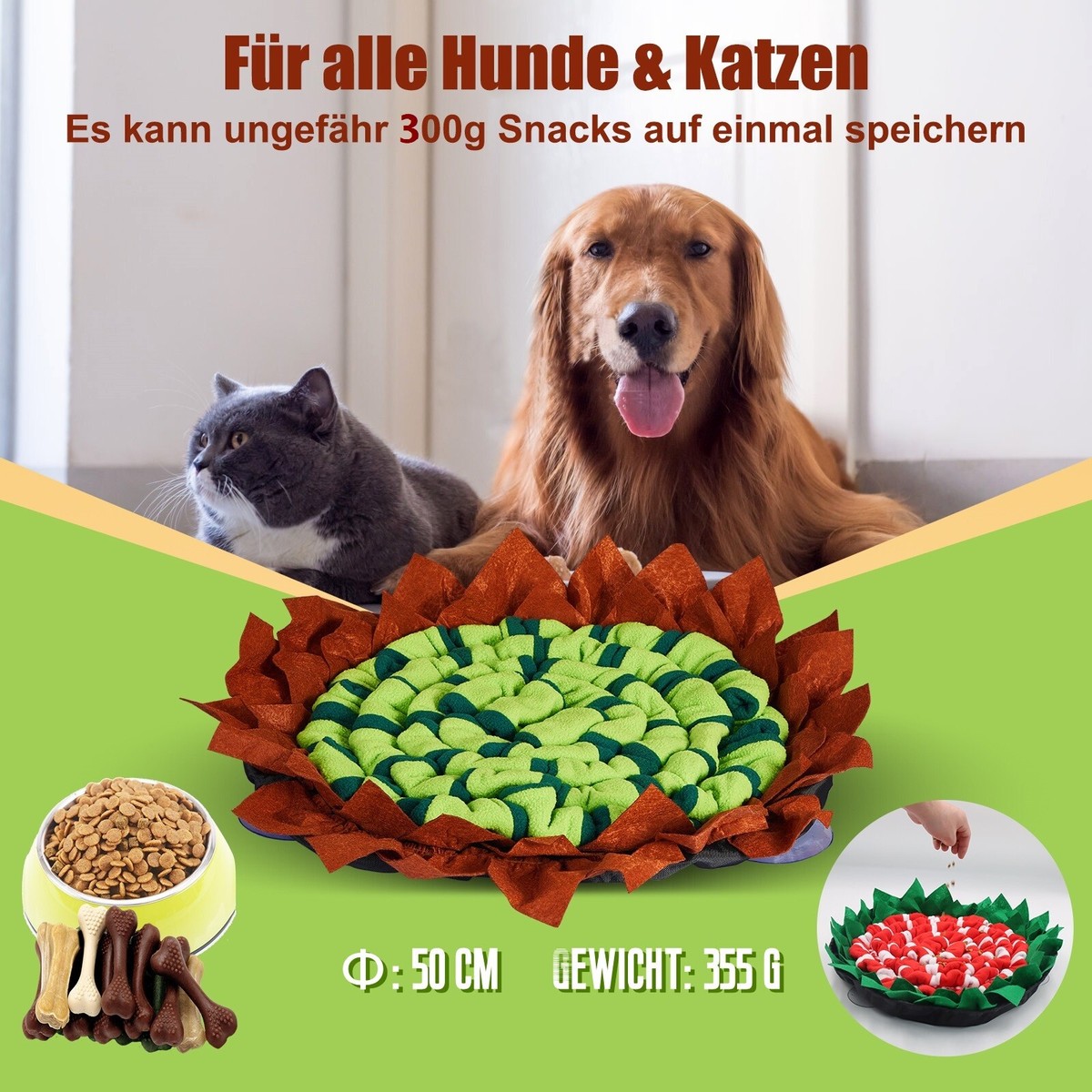 Schnüffelmatte Für Hunde In Sonnenblumenform - Interaktives Spielzeug Zum Training & Stressabbau (ca. 52 Cm, Filz)