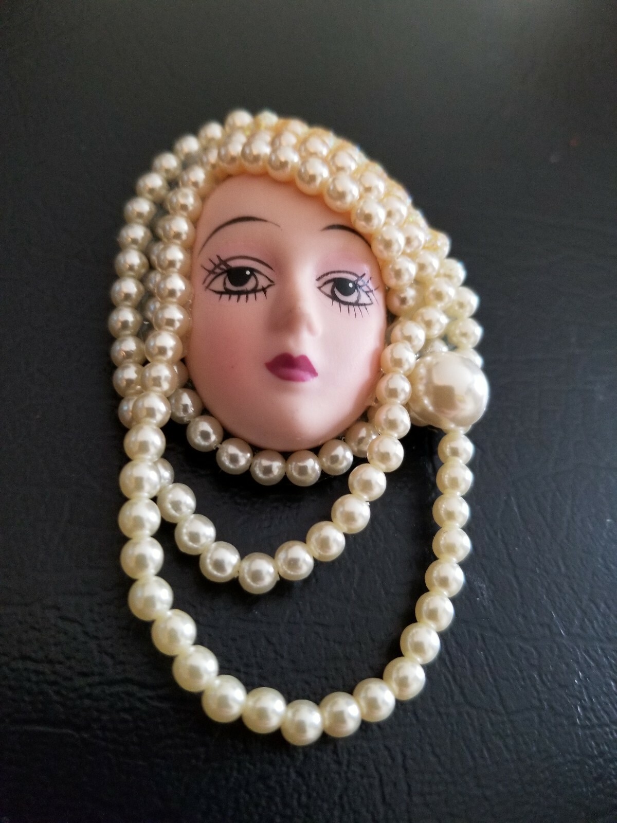 Vintage Lady Face Brooch Pins. 2” Gem