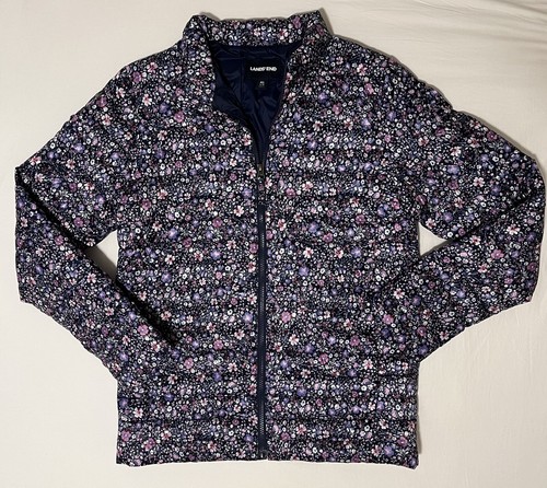 Land's End GIRLS BLUE FLOWERS PATTERN Puffer Jacket Sz XL COLD WEATHER - Picture 2 of 10