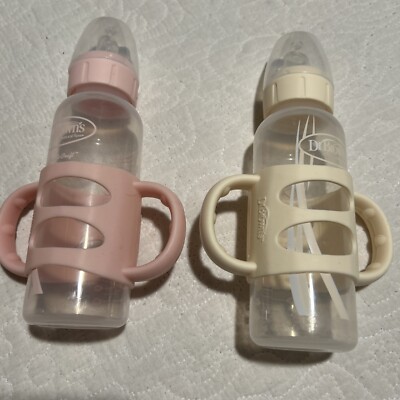 Dr. Brown's Narrow Neck Sippy Bottle w Silicone Handles - 2pk Pink & Cream