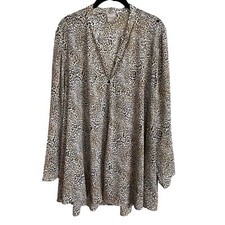 Chico's Size 3 XL Button Up Long Sleeve Animal Print Blouse Brown Tan